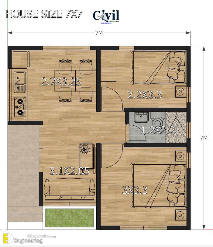Small-House-Design-Plans-7x7-with-2-Bedrooms-plant-1.jpg
