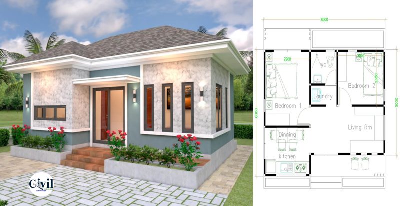 Small House Plans 8×6 With 2 Bedrooms Hip Roof | Engineering Discoveries