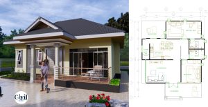 House Plans 9.5×13 Meters (31×43 Feet) 2 Bedrooms Hip Roof ...