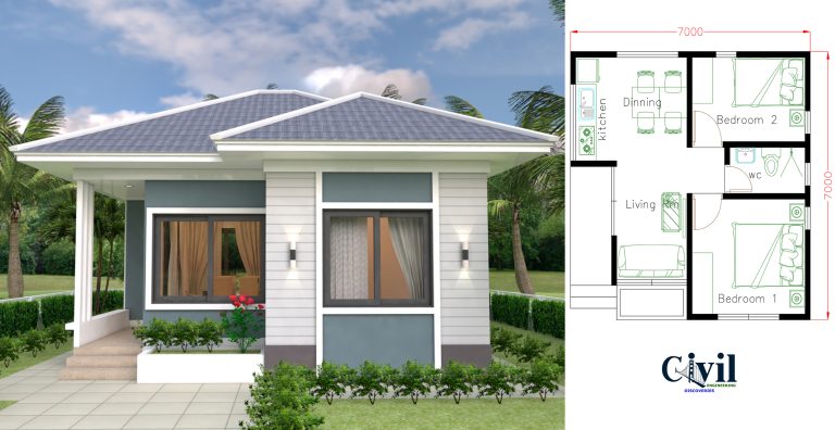 House Design Plans 7×7 With 2 Bedrooms | Engineering Discoveries