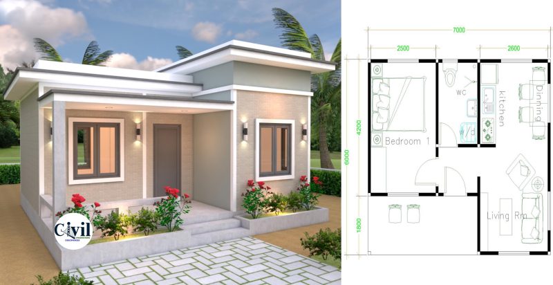 House Plans 7×6 With One Bedroom Flat Roof | Engineering Discoveries