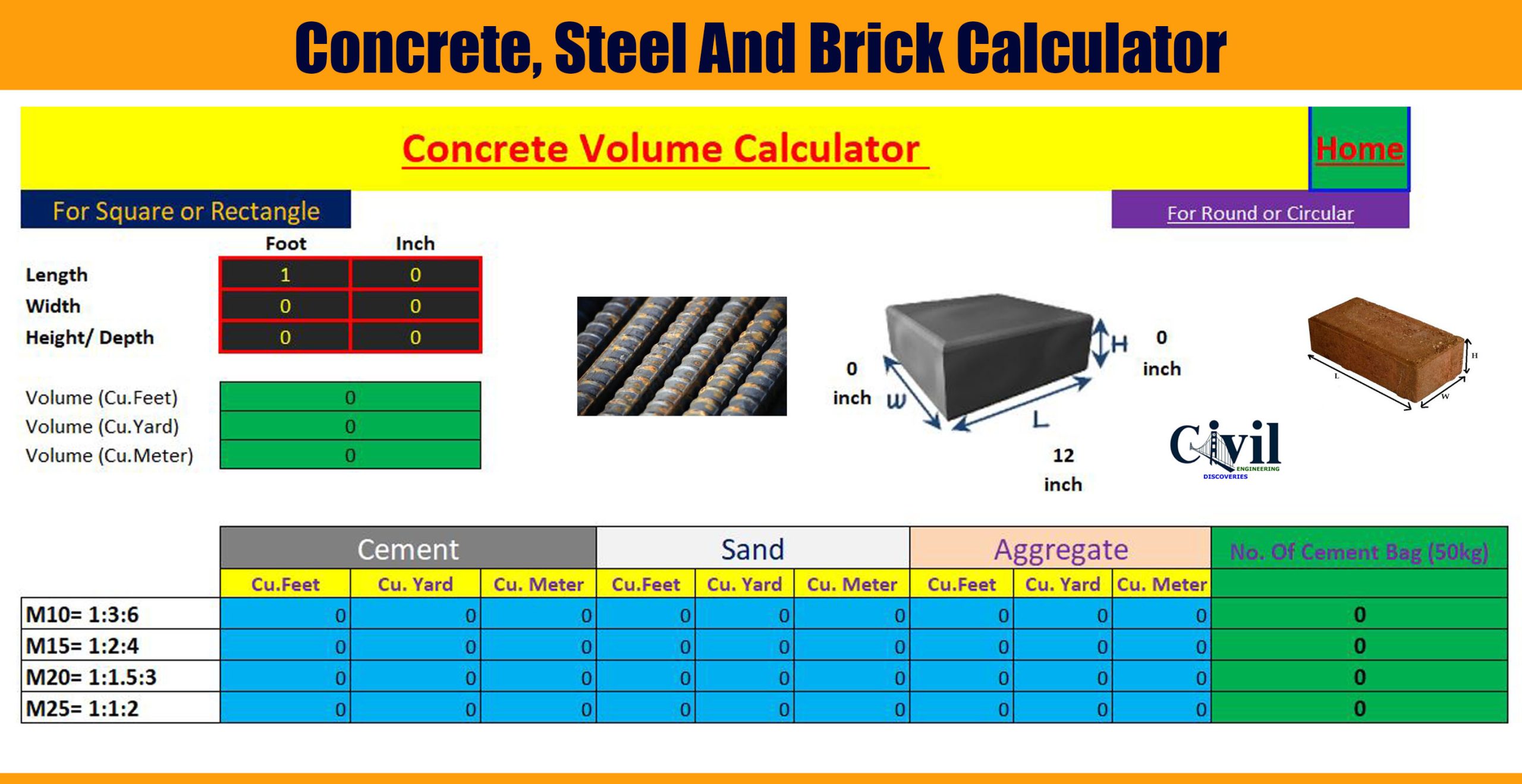 Concrete, Steel And Brick Calculator - Engineering Discoveries