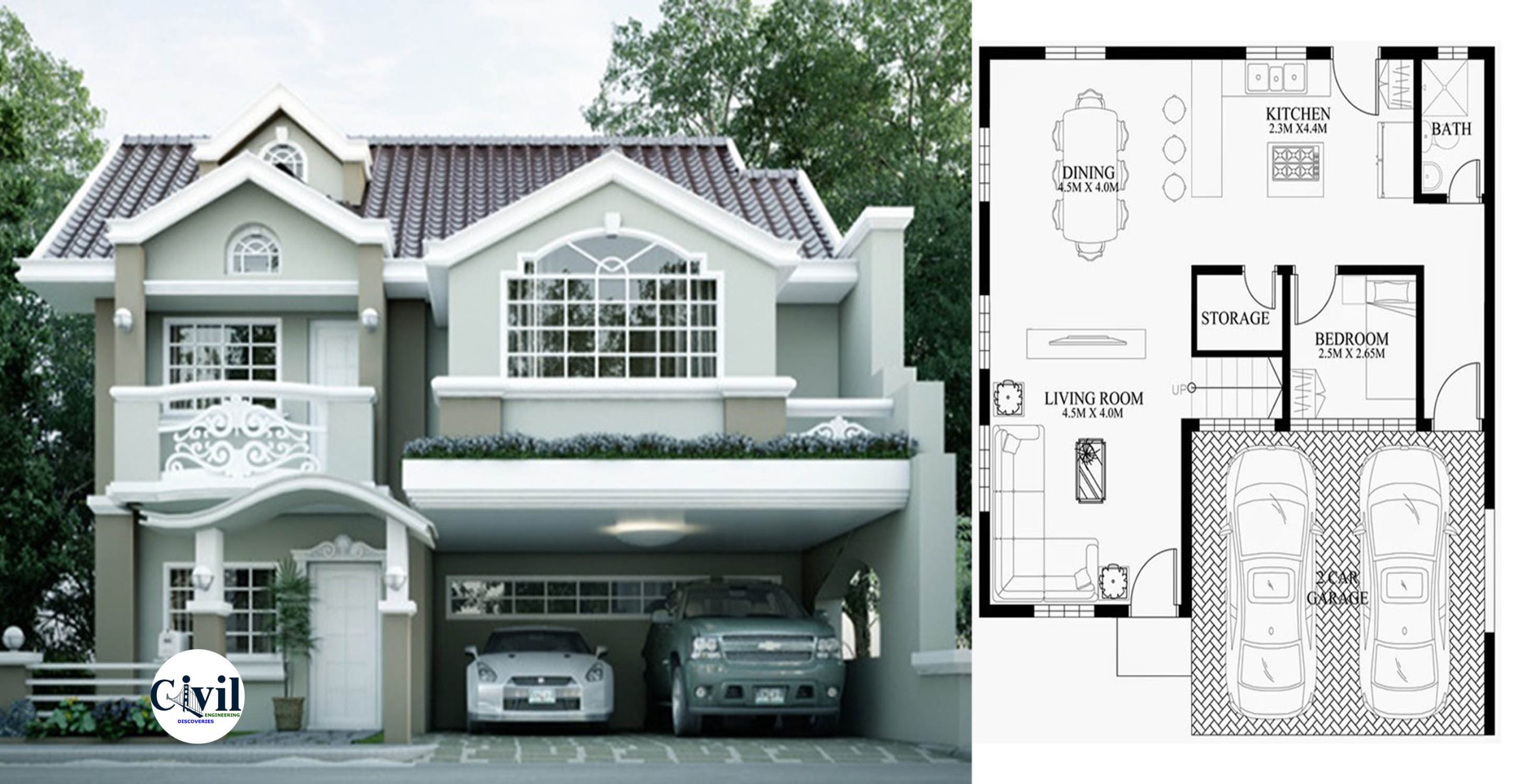 Double Story House Plan Designed To Be Built In 180 Square Meters