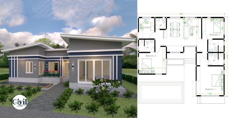 House Plans Idea 17×13 With 3 Bedrooms Slope Roof | Engineering Discoveries