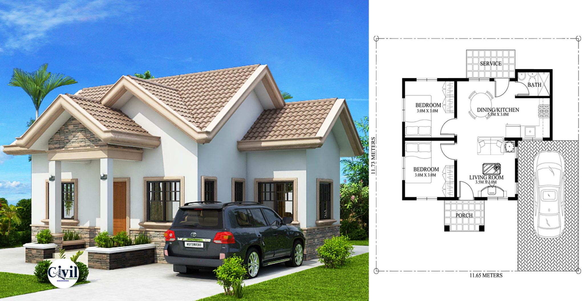 Peralta – 2 Bedroom Bungalow House Design | Engineering Discoveries