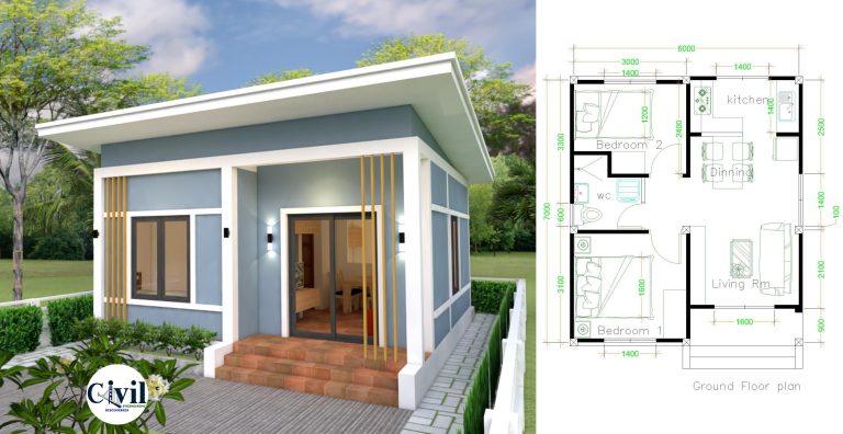 Small House Plans 6×7 With 2 Bedrooms Shed Roof | Engineering Discoveries