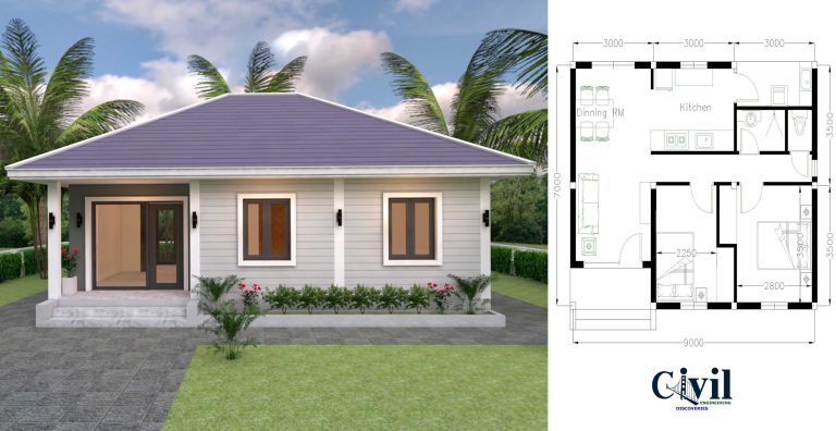 Small House Plans 9×7 With 2 Bedrooms Hip Roof | Engineering Discoveries