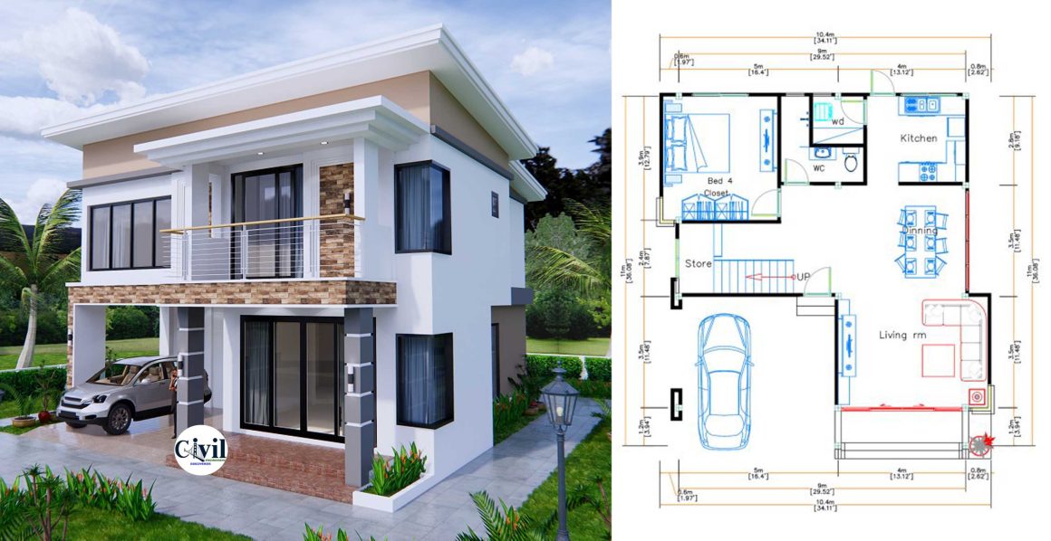 House Plans 9×11 Meter (30×36 Feet) 4 Beds | Engineering Discoveries