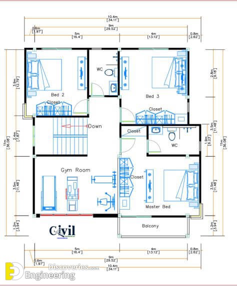 House Plans 9x11 Meter 30x36 Feet 4Beds | Engineering Discoveries