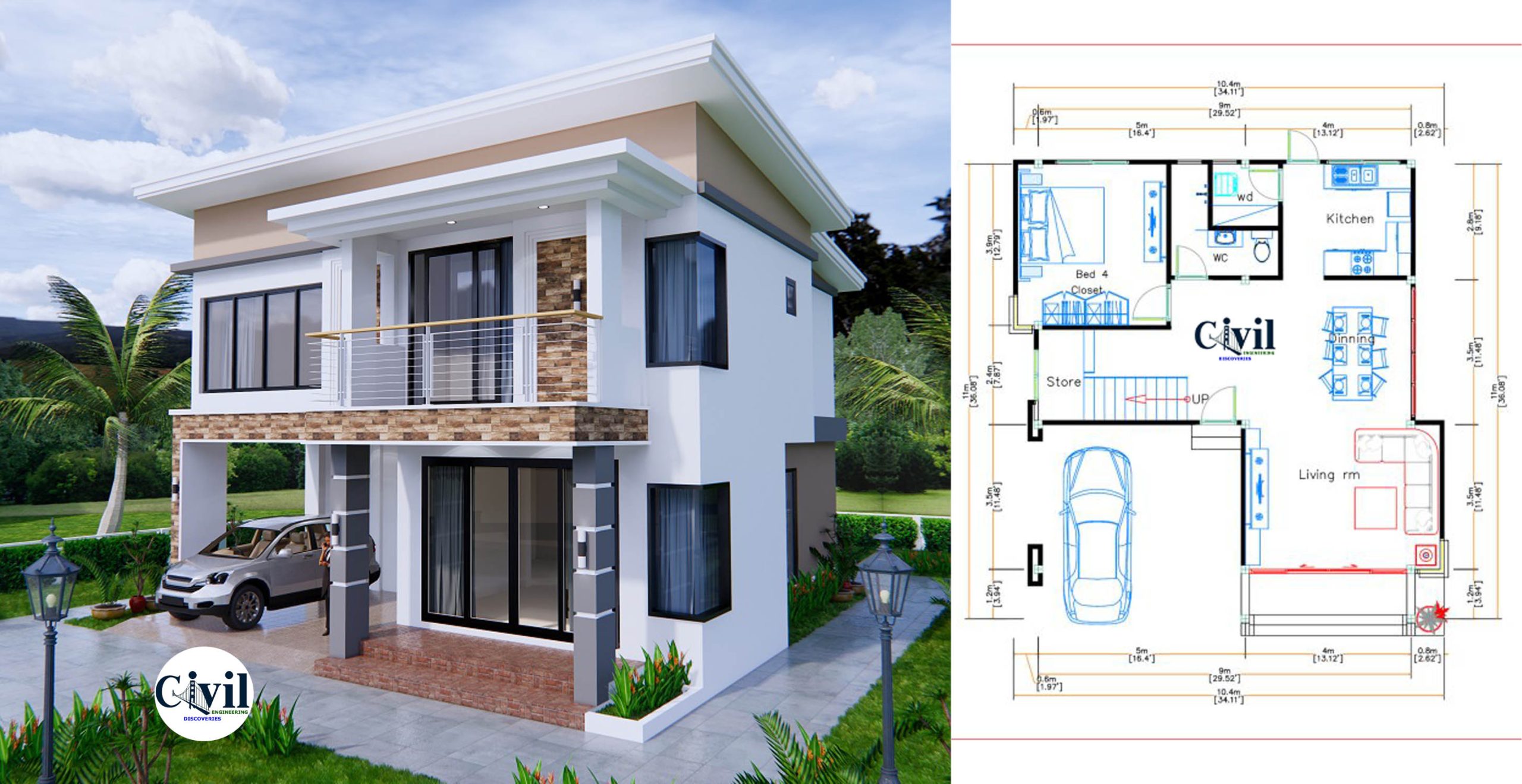 House Plans 9x11 Meter 30x36 Feet 4beds Engineering Discoveries