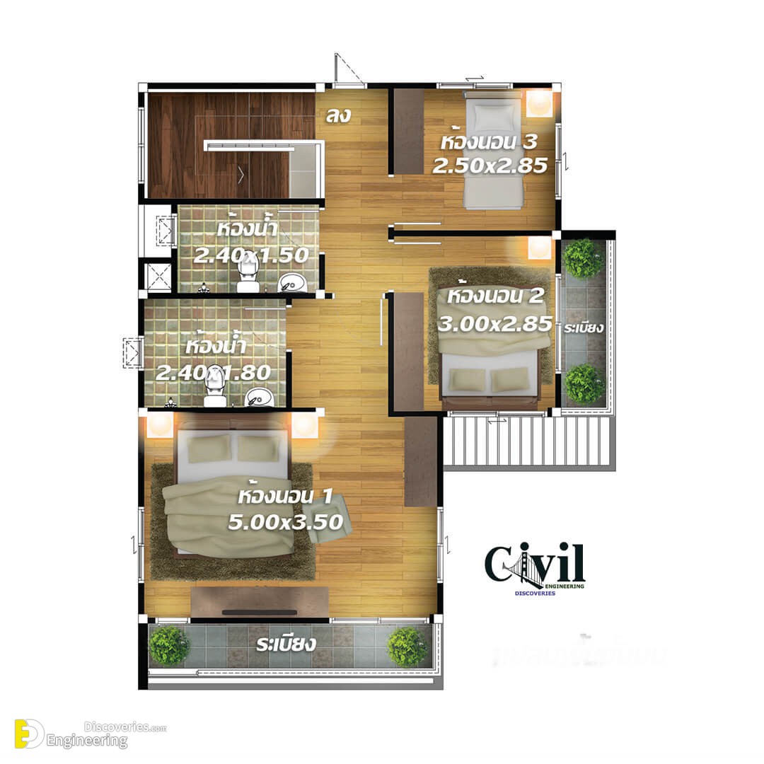 House Plans Idea 7.5×10 With 3 Bedroom | Engineering Discoveries