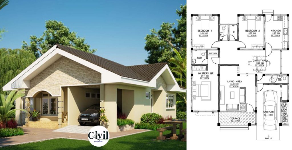 Cool Bungalow House Plan Designed To Be Build In 310 s.q.m ...