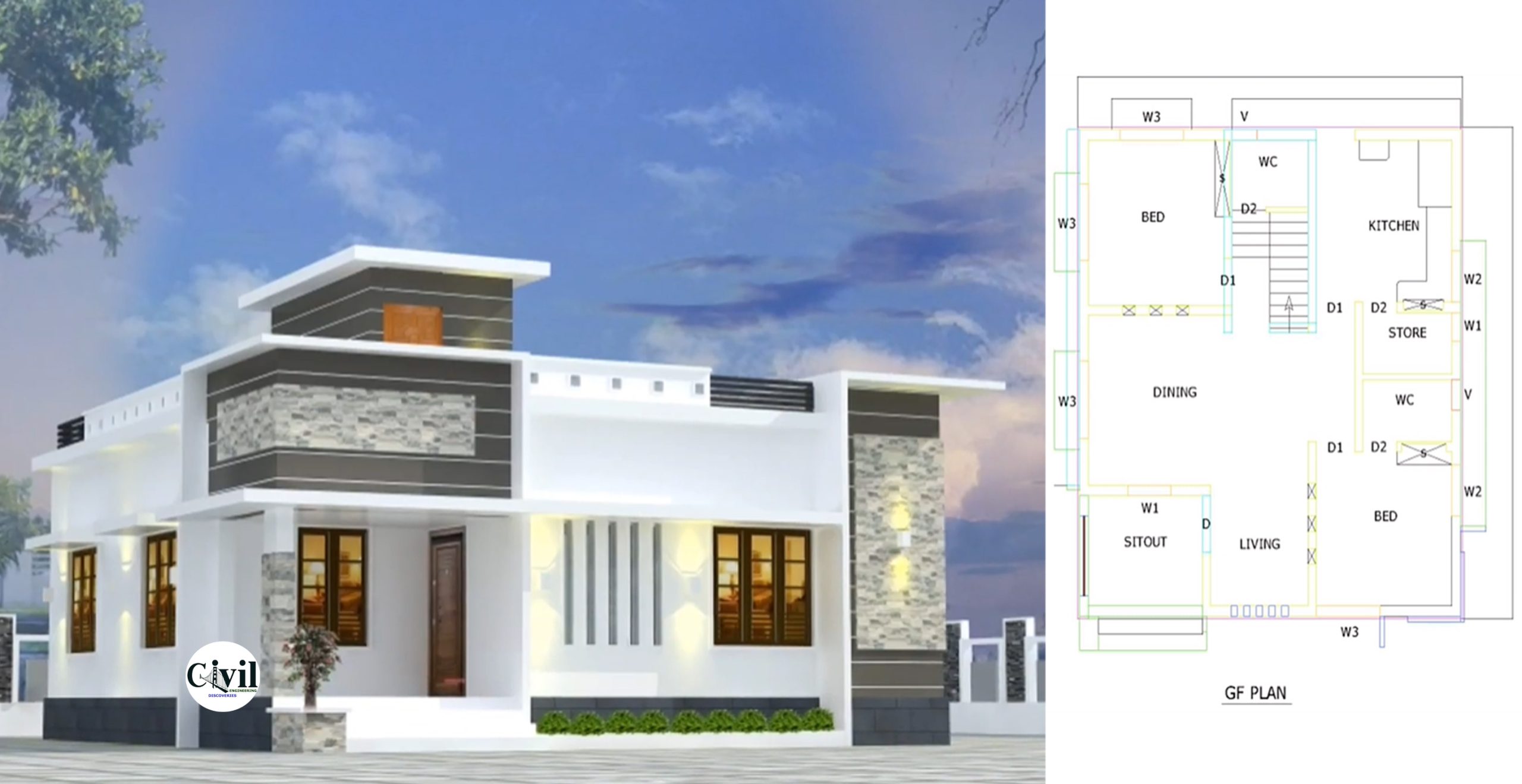 700 Sq Ft 2BHK Contemporary Style Single-Storey House And Free Plan