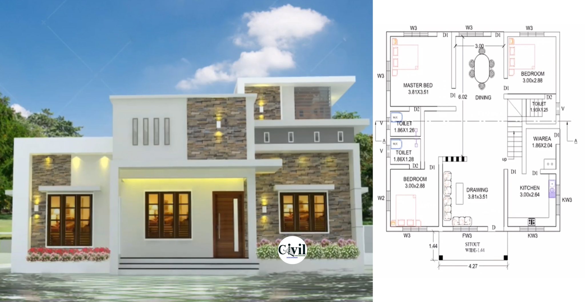 1000 Sq Ft 3BHK Contemporary Style Single Storey House And Free Plan Engineering Discoveries