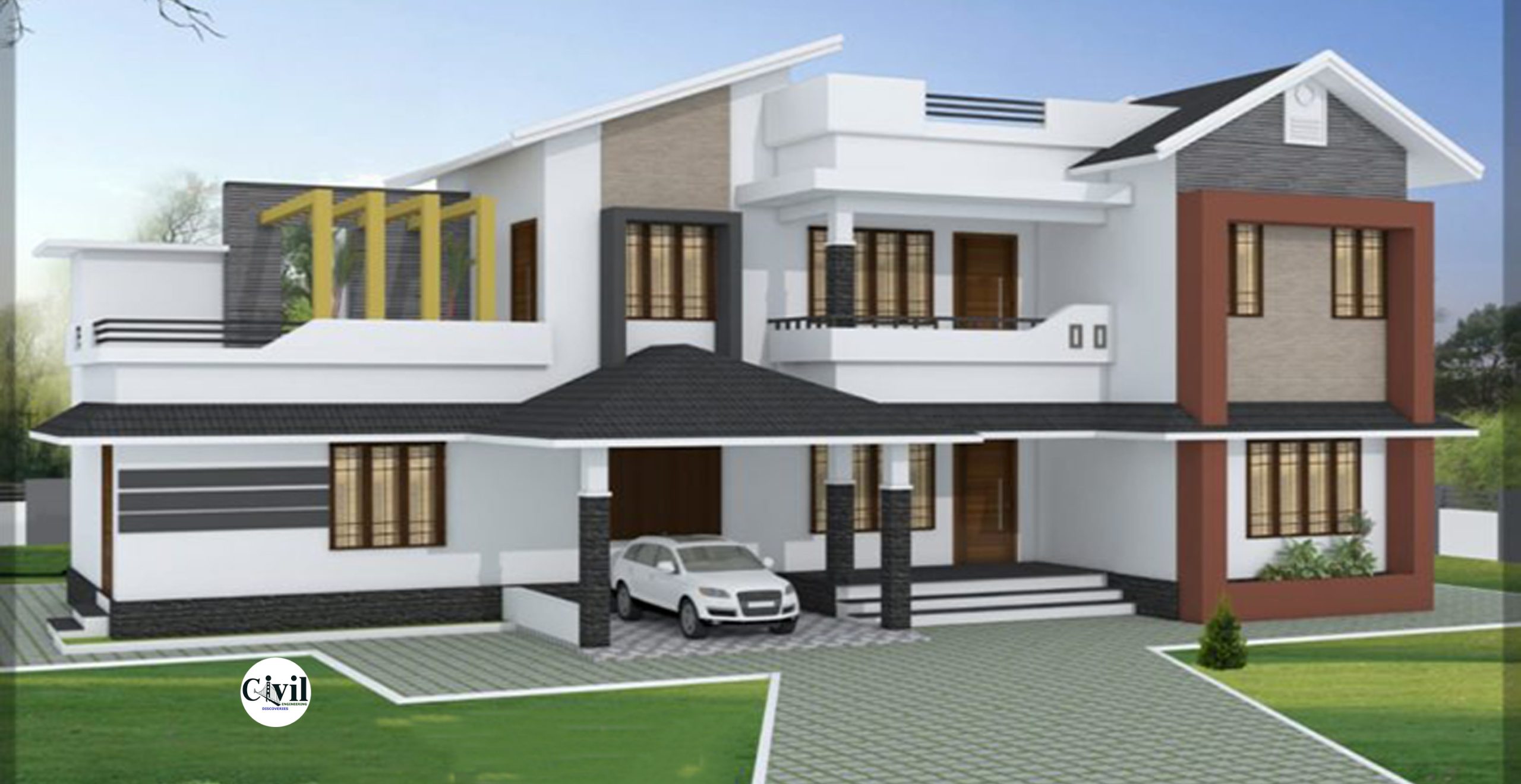 2400 Sq Ft 5BHK Contemporary Style TwoStorey House And Free Plan