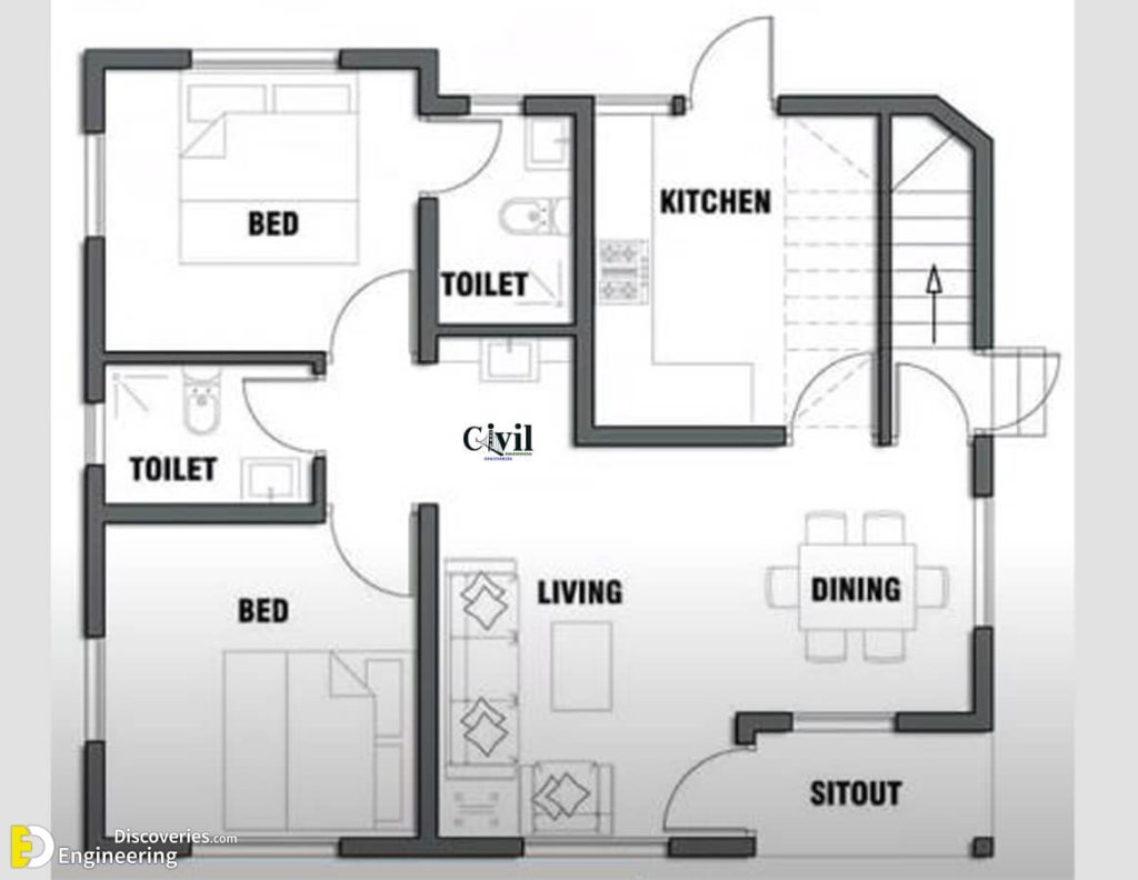 725 Sq Ft 2BHK Contemporary Modern Single Floor House And