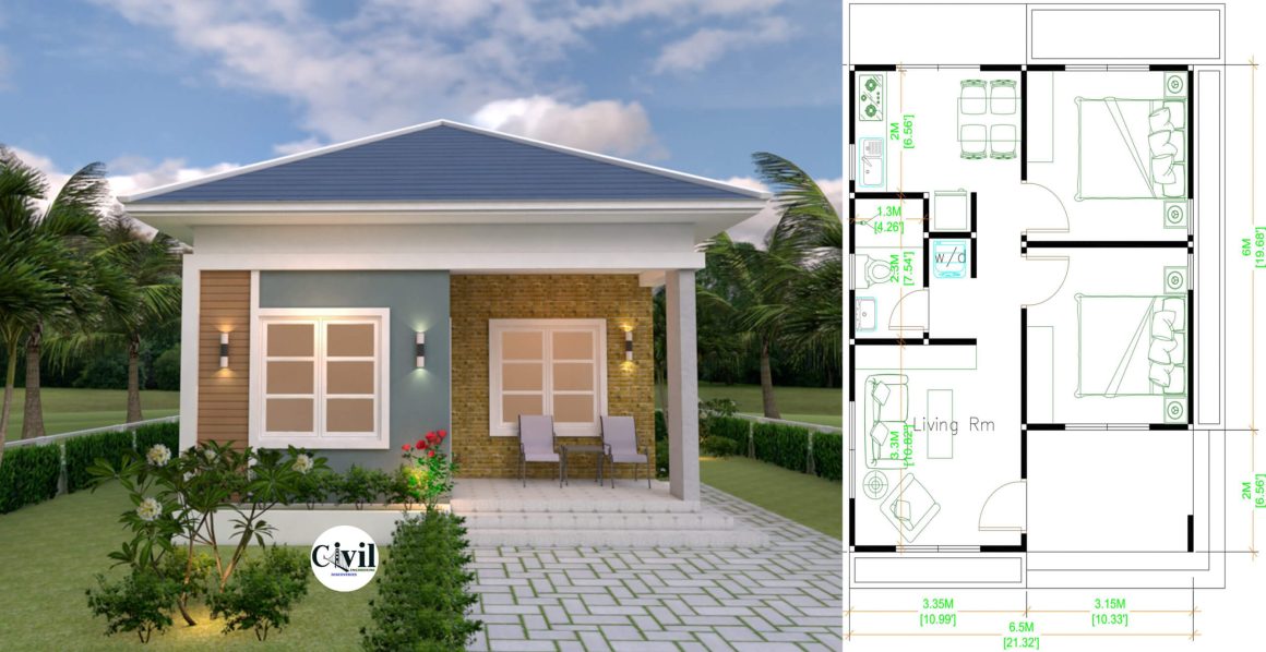 Small Cottage House 6.5×8 Meter 21×26 Feet Hip Roof | Engineering ...