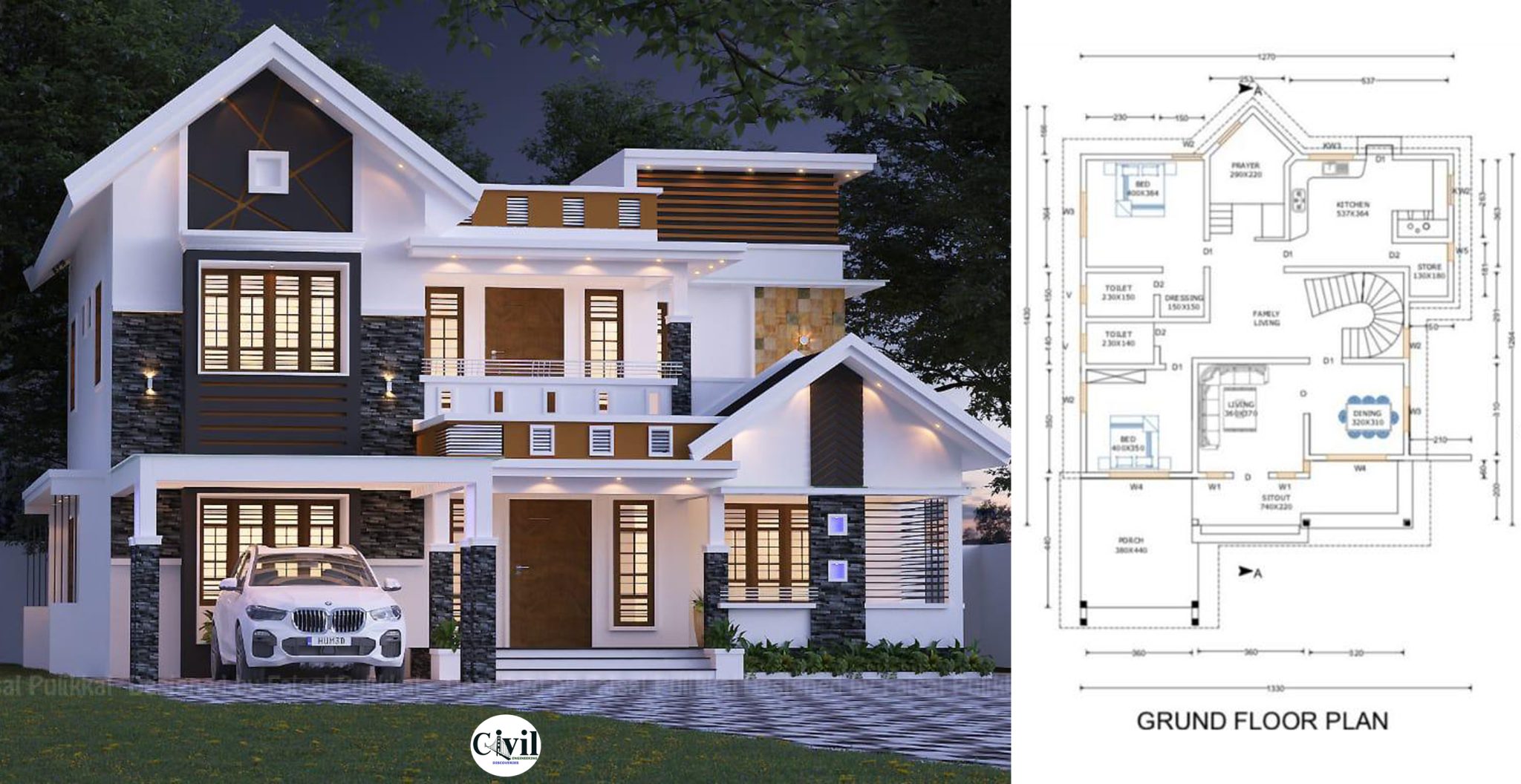 2400 Sq Ft 4BHK Contemporary Style Two-Storey House And Free Plan