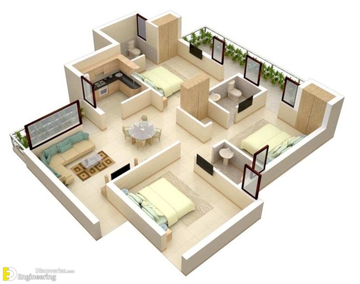 35 Awesome Apartment 3D Floor Plan Ideas - Engineering Discoveries