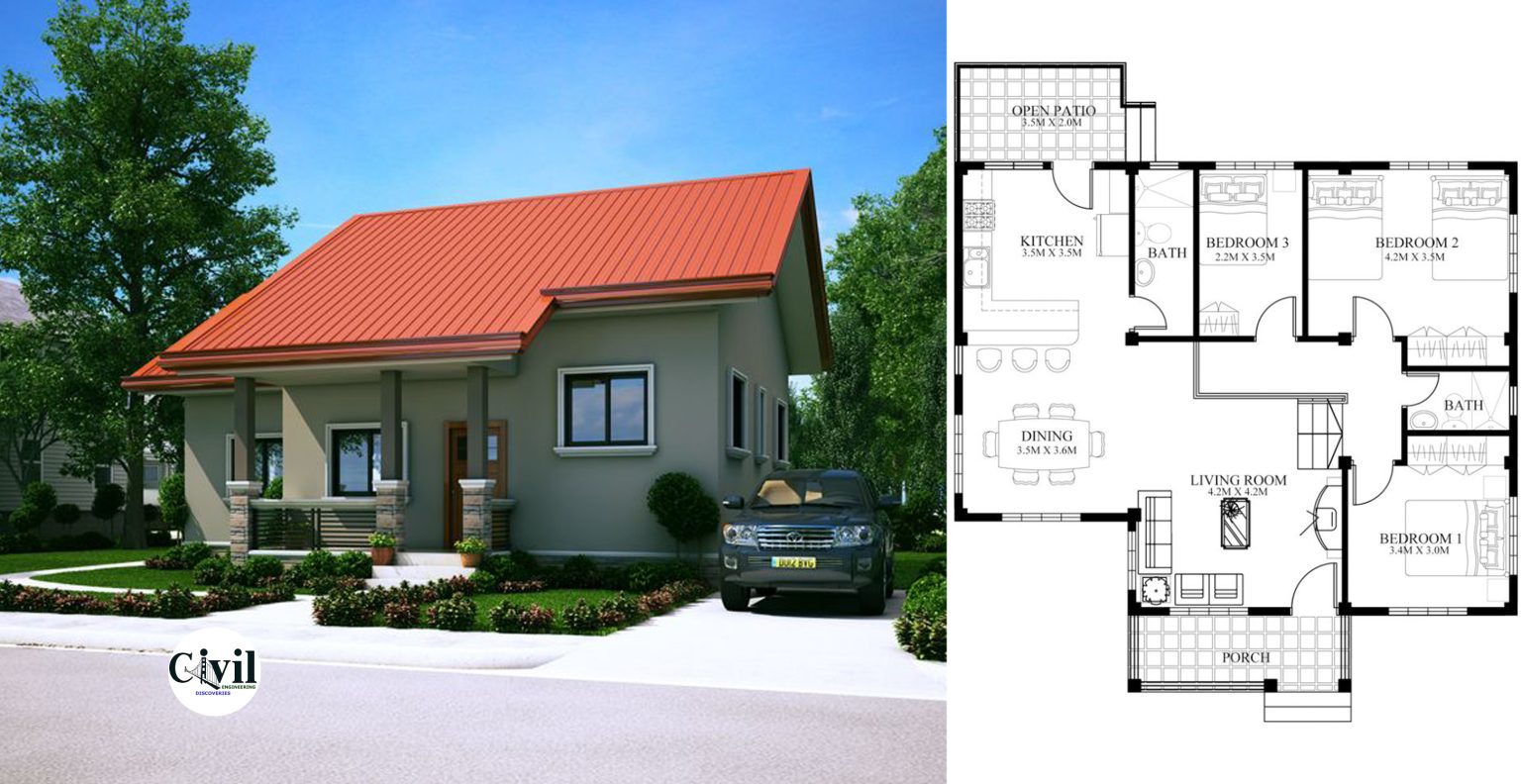 Amazing House Plans 17×15.5m With 3 Beds | Engineering Discoveries