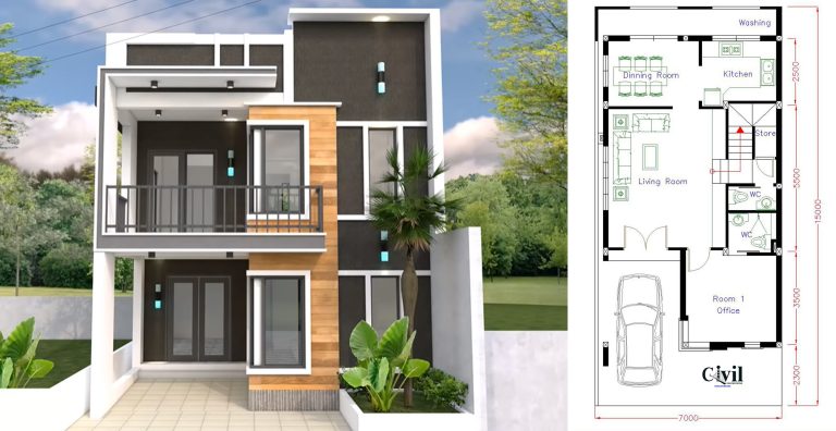 House Plans 7x15m With 4 Bedrooms | Engineering Discoveries