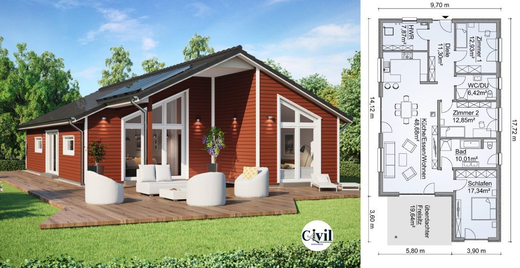 Prefabricated House Bungalow SH 147 B With Wood Facade | Engineering ...