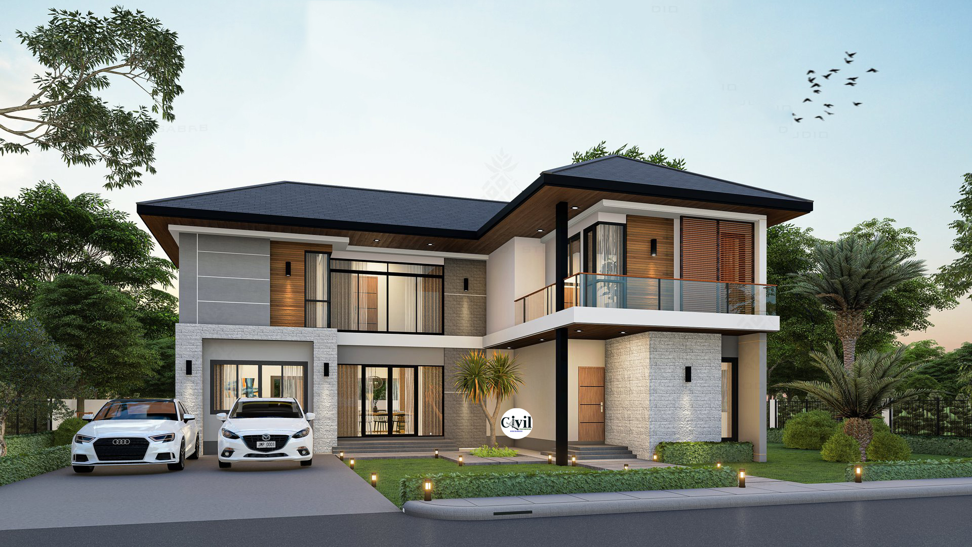 Modern L Shaped House Design Width 4 Bedrooms Engineering Discoveries   Doideaban Thailetgo Contemporary House Build 202 