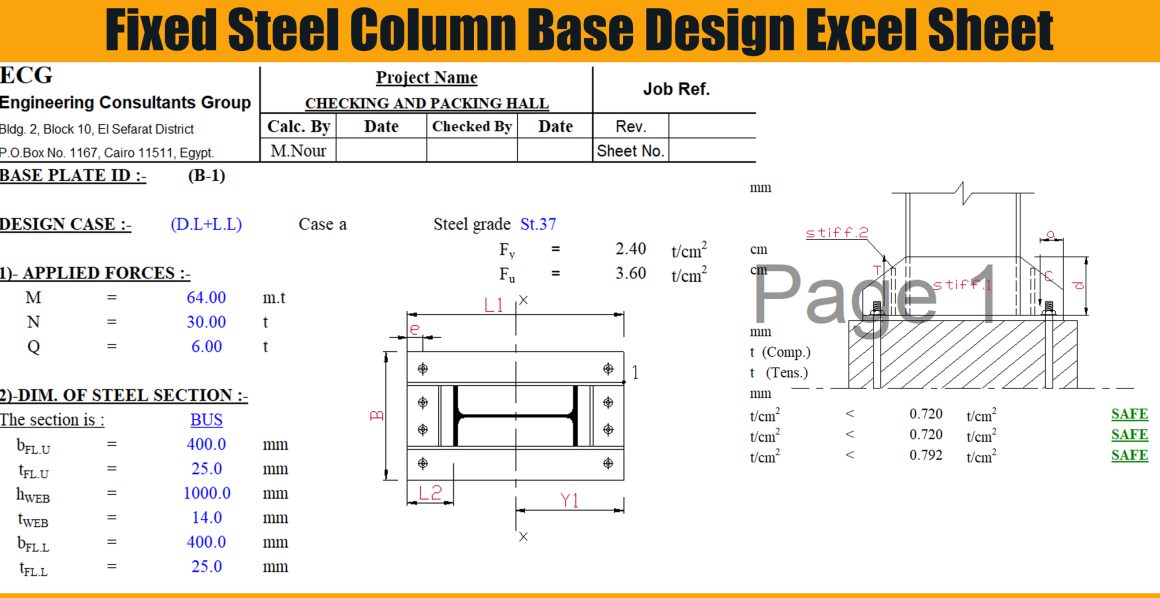 Fixed Steel Column Base Design Excel Sheet | Engineering Discoveries