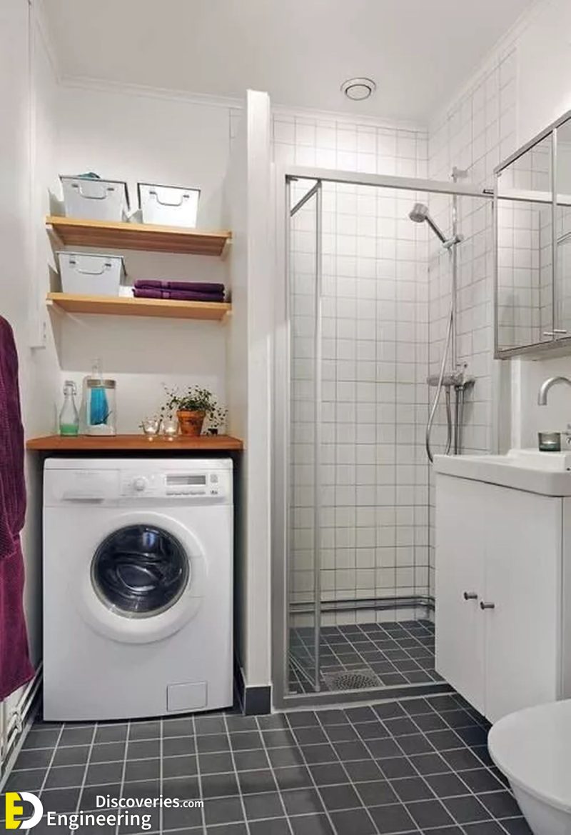 санузел дизайн с ванной и стиральной машиной