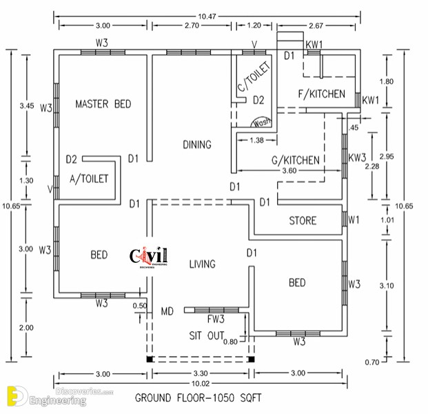 1050 Sq Ft 3BHK Modern Single Floor House And Free Plan - Engineering ...