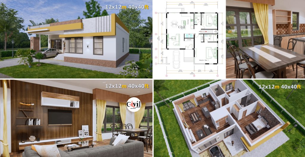 Small House Design Plan 12m×12m With 2 Bedroom - Engineering Discoveries