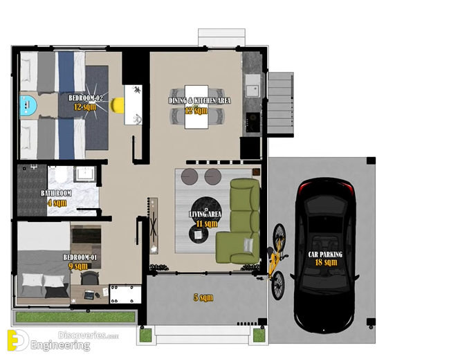 60 Sqm Small House Design 7.60m x 7.80 m With 2-Beds - Engineering ...