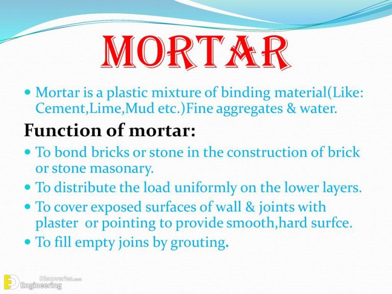 Mortar And Its Functions, Properties Engineering Discoveries