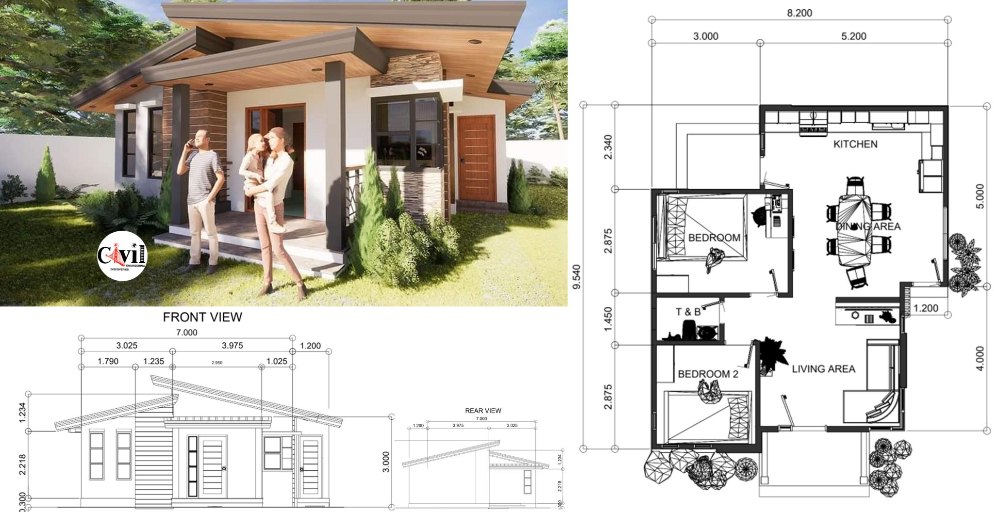 70 Sq.M. Beautiful House Design With 2 Bedroom | Engineering Discoveries