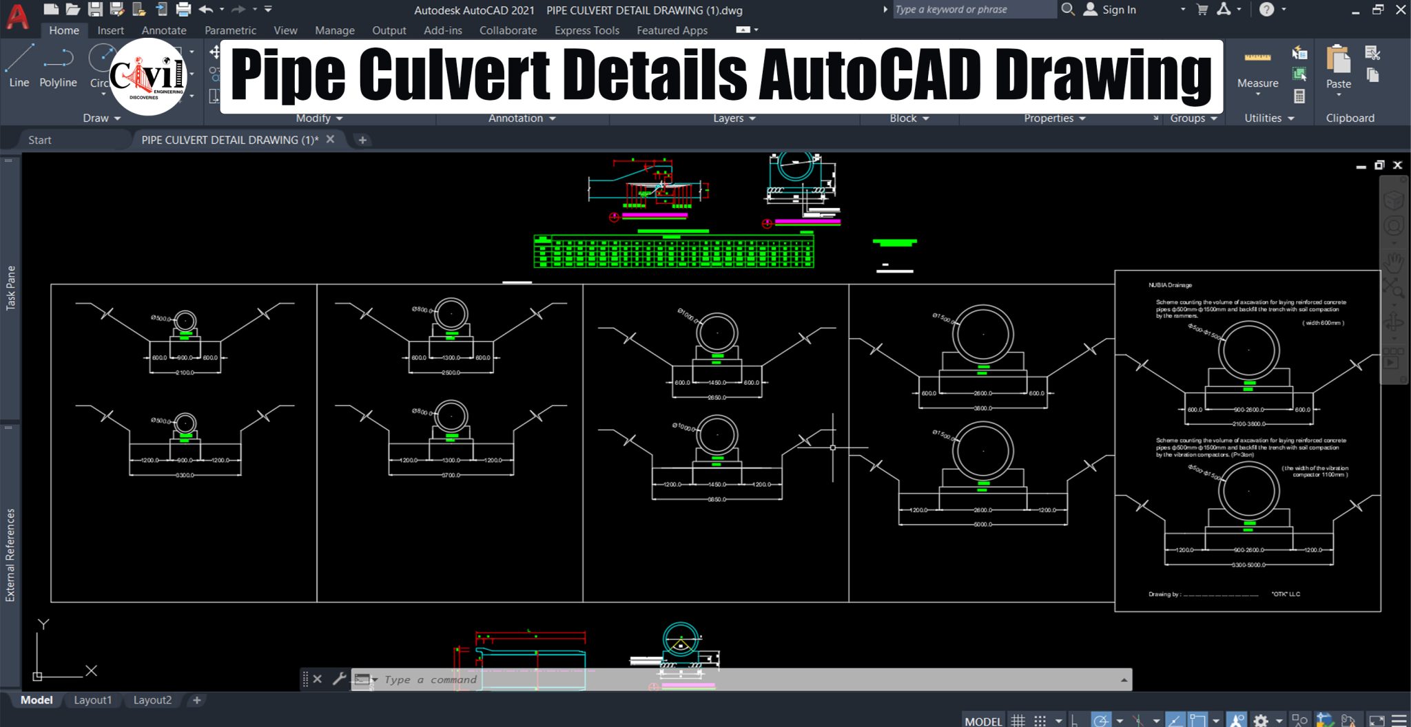 Pipe Culvert Details AutoCAD Drawing | Engineering Discoveries