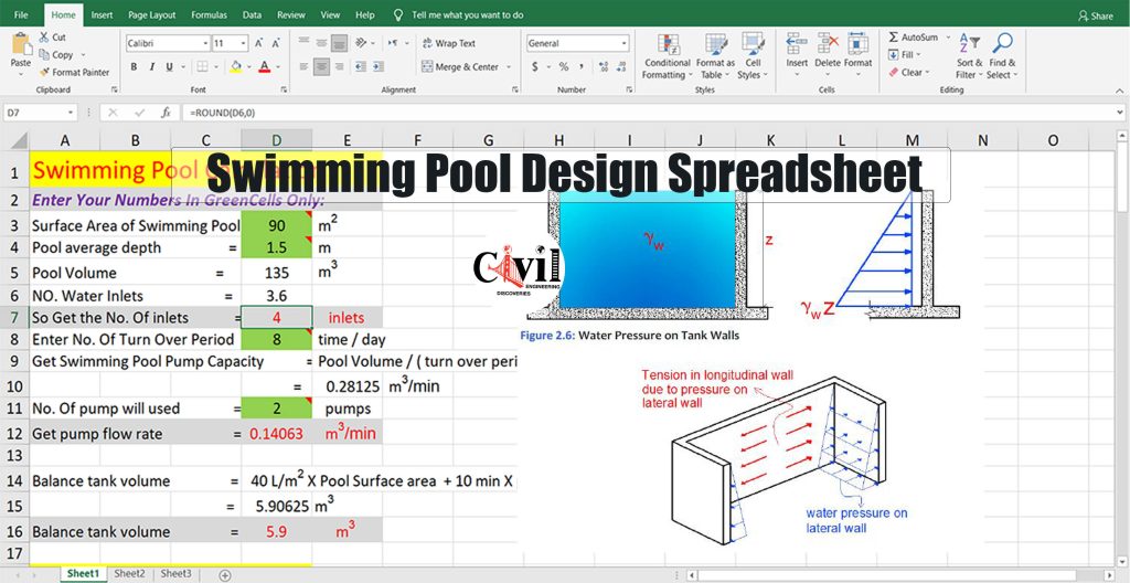 Swimming Pool Design Spreadsheet | Engineering Discoveries