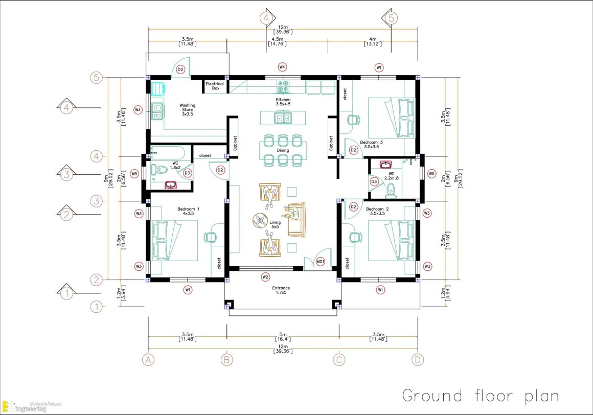 Brilliant House Design Plan 12.0m × 9.0m With 3 Bedrooms - Shed Roof ...