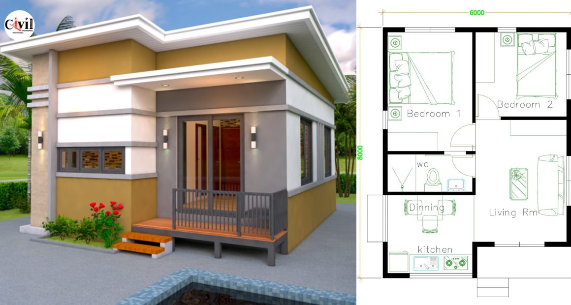 Tiny House Design Plans With 2 Bedrooms Shed Roof - Full Details